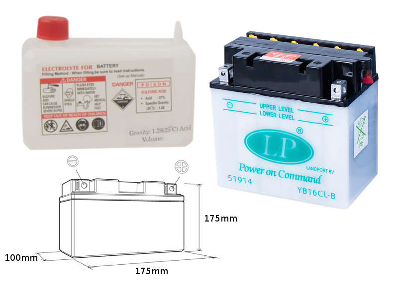 LANDPORT akumulátor YB16CLB (MD LB16CL-B) 12V 19AH 175X100X175 obsluhovaný - elektrolyt zvlášť (2) UE48
